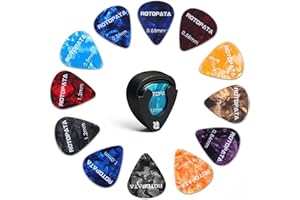 18 Pack Celluloid Guitar Picks with Organizer Storage Box & Holder Case, 0.5 0.57 0.75 0.84 1.0 1.2 mm 6 Thin Medium Heavy Th