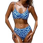 MIKETAI Women's High Waisted Bikini Sets 2 Piece Floral Print Swimsuits Cheeky Bathing Suit for Women