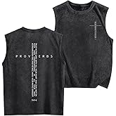 Lubpow Christian Gym Workout Tank Tops for Men Vintage Bible Verse Cross Graphic Sleeveless Muscle Shirts Acid Wash Tanks Top