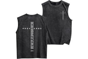 Lubpow Christian Gym Workout Tank Tops for Men Vintage Bible Verse Cross Graphic Sleeveless Muscle Shirts Acid Wash Tanks Top