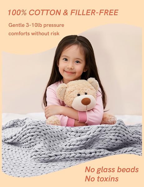 YNM COOLING WEIGHTED BLANKET, 100% COTTON HANDMADE CHUNKY KNITTED BLANKET, WEIGHTED LAP, BREATHABLE HEAVY BLANKETS, MACHINE WASHABLE THROW FOR SLEEP OR HOME DECOR (LIGHT GREY, 40X50 INCH, 7LBS)