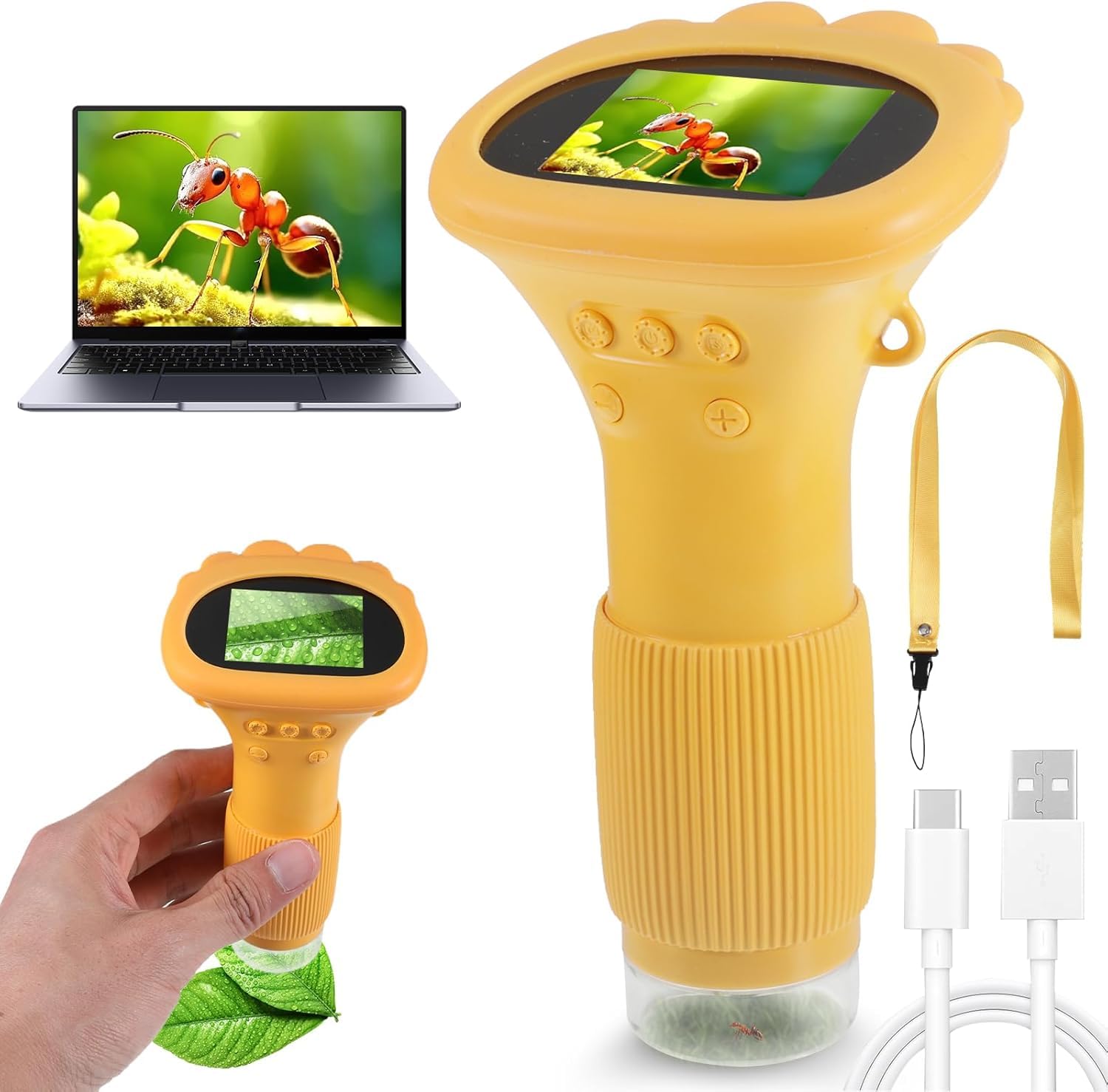 tlidfgeo Microscope for Kids, 2.0” IPS Screen 200-1000X Pocket Handheld Microscope Camera, 2MP Lens Pixels Mini Microscop e, Digital Microscop e USB Connection to PC