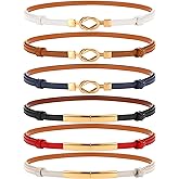Chuarry 6 Packs Women Skinny Leather Belt Slim Adjustable Waistband Thin with Metal Buckle Women's Dress Belt Vintage Waist Belts for Ladies Jeans Pants 0.4 Inches Wide