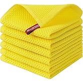 Kitinjoy 100% Cotton Kitchen Dish Cloths (12 X 12 Inches, Yellow), 6 Pack Waffle Weave Ultra Soft Absorbent Dish Towels for Drying Dishes Quick Drying Kitchen Towels Dish Rags