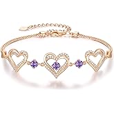 CDE Forever Love Heart Charm Link Bracelet for Women, 925 Sterling Silver Birthstone Bracelet Mother's Day Gift Anniversary Christmas Birthday Jewelry Gifts for Women Wife Her Girlfriend