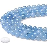 NUKAYAI Natural Stone Beads 100pcs 8mm Blue Aquamarine Round Stone Beading Loose DIY Smooth Beads for Bracelet Necklace Earrings Making