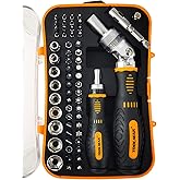 TOOLMAK 61pcs Ratcheting Screwdriver Set,Socket Set,Precision Screwdriver Bit Set with Rotatable Ratchet Handles ＆ Storage Case,Household Repair Tool Kits for Bike Watches and glasses,phones etc