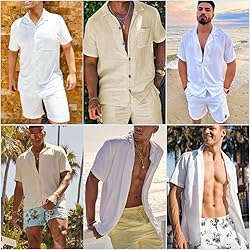 Fenxxxl Linen Sets For Men 2 Pieces Short Sets