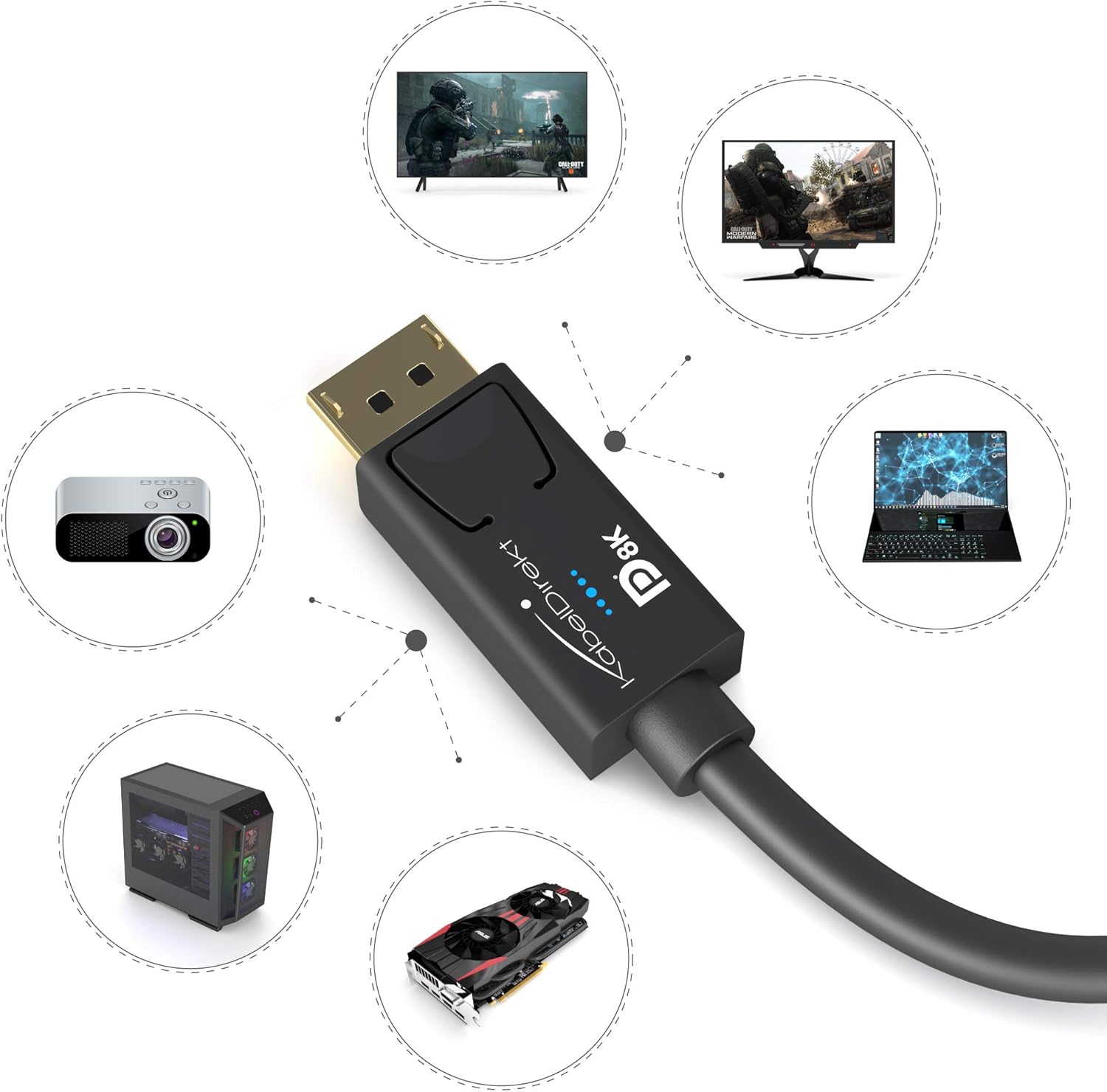 KabelDirekt – 8K DisplayPort Cable Version 1.4 (VESA Certified, Supports 8K 60 Hz, 4K 120 Hz, HBR3, DSC, HDR10, DP8K) – 6 feet: Home Audio & Theater