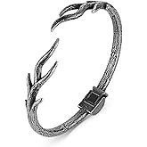 HZMAN Tree of Life Branch Shape Open Bracelet for Men Women Stainless Steel Adjustable Bangle Bracelet