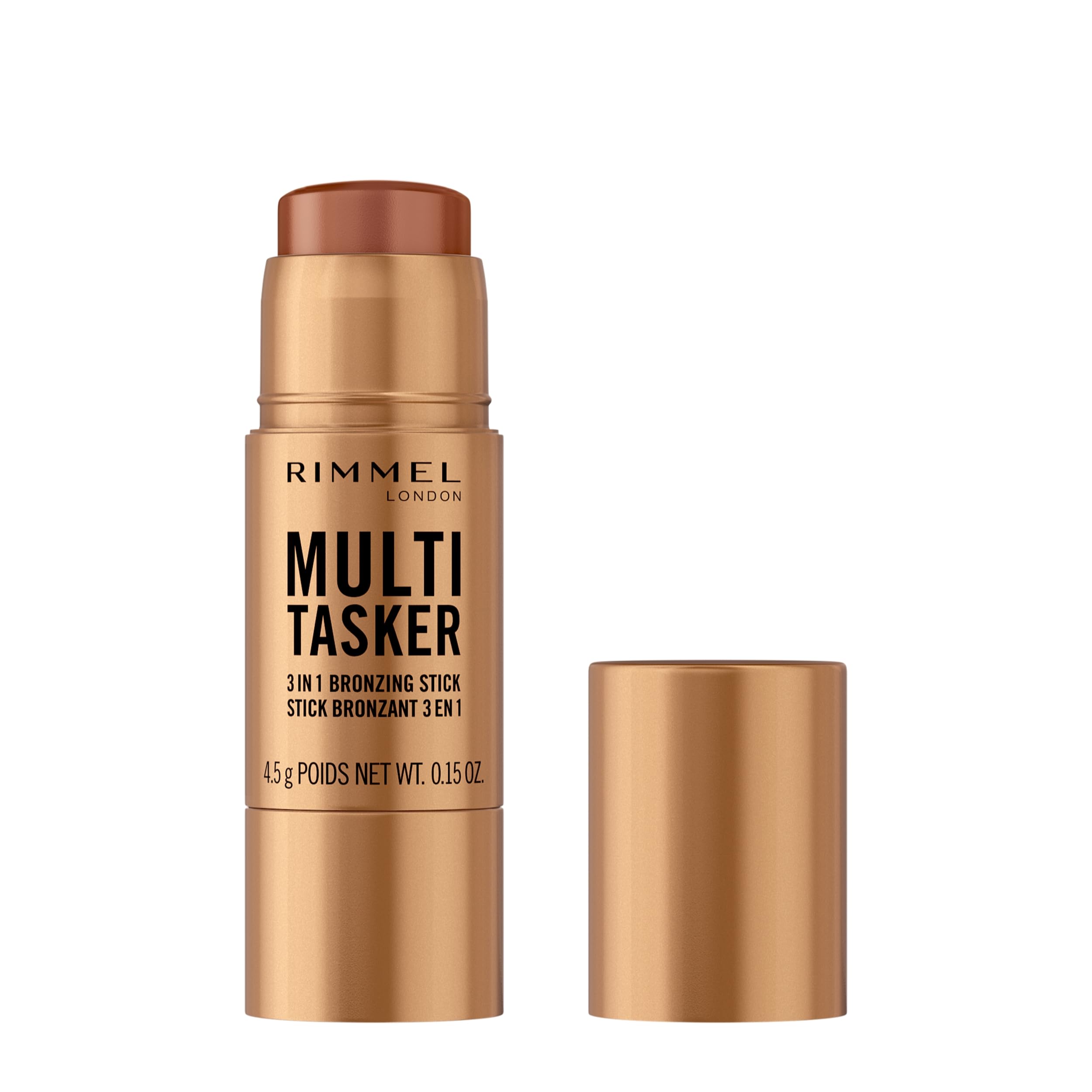 Rimmel Multi Tasker 3 in 1 Bronzing Stick, 003 Tan, Sculpted and Bronzed Glow, All-Day Wear, Sheer and Dewy Finish, Infused with Vitamin C & E, Vegan Formula, Cruelty-Free