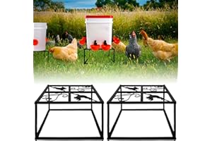 BEYOOGEEM 2Pcs Metal Stand for Chicken Feeder Waterer Heavy Duty Chicken Water Feeder Stand Holder with 4 Legs Iron Chicken Waterer Bucket Barrel Stand Rectangular Support Rack for Coop Poultry Indoor Outdoor
