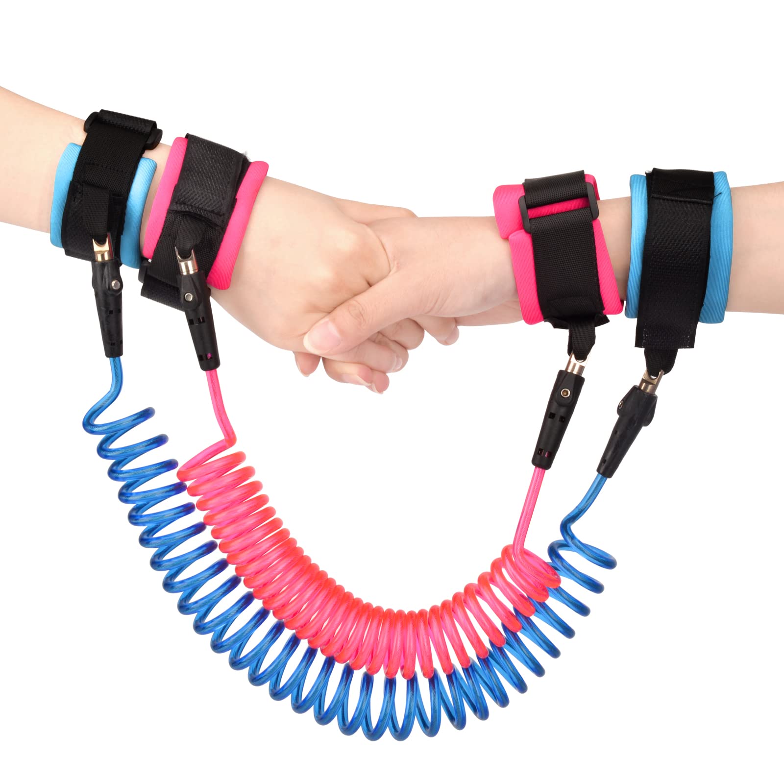 2.5M Anti Lost Wrist Link Belt, 360°Rotate Security Elastic Wire Rope for Baby and Toddler Reins, Safety Leash Wristband/Hand Harness for Walking and Travel Outside,Blue+Pink