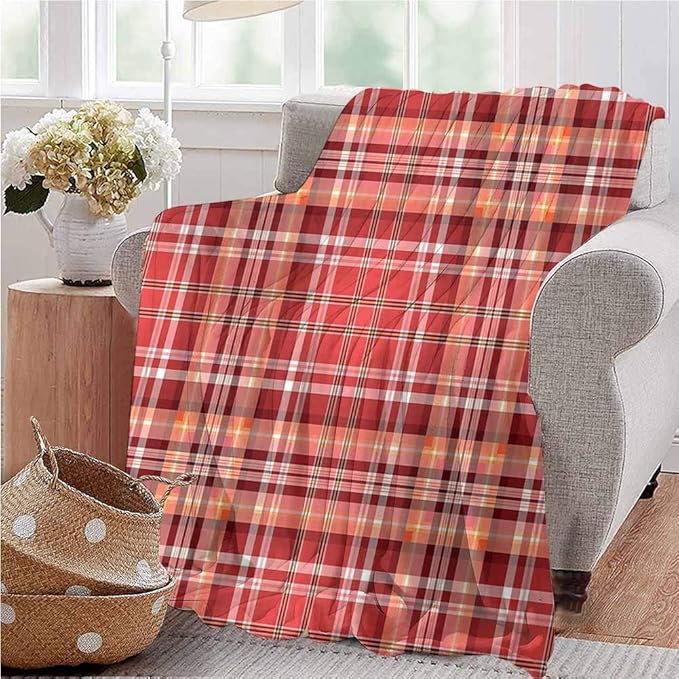 Checkered Family Blanket Red Pink Orange Checkered Pattern