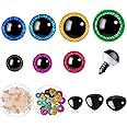 Ferenala 100Pcs 10-30mm Safety Eyes and Noses Large Plastic Craft Crochet Eyes Glitter Doll Eyes with Washers for Plush Anima