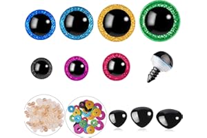 Ferenala 100Pcs 10-30mm Safety Eyes and Noses Large Plastic Craft Crochet Eyes Glitter Doll Eyes with Washers for Plush Animals Stuffed Animals DIY Puppet Bear Toy Doll Making Supplies (Multicolor)