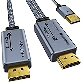 HDMI to DisplayPort Adapter 4K@60Hz, HDMI Source to DP Monitor Converter, HDR Support, HDMI 2.0 to DP 1.2, USB Powered, 3.3ft/1m Cable, Uni-Directional, Compatible with Monitor, PS5, Xbox, PC, NS 2