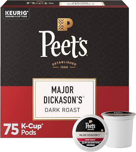 Peet's Coffee, Dark Roast Keurig K-Cup Pods, 100% Arabica Coffee - Major Dickason's Blend 75 Count (1 Box of 75 Pods)