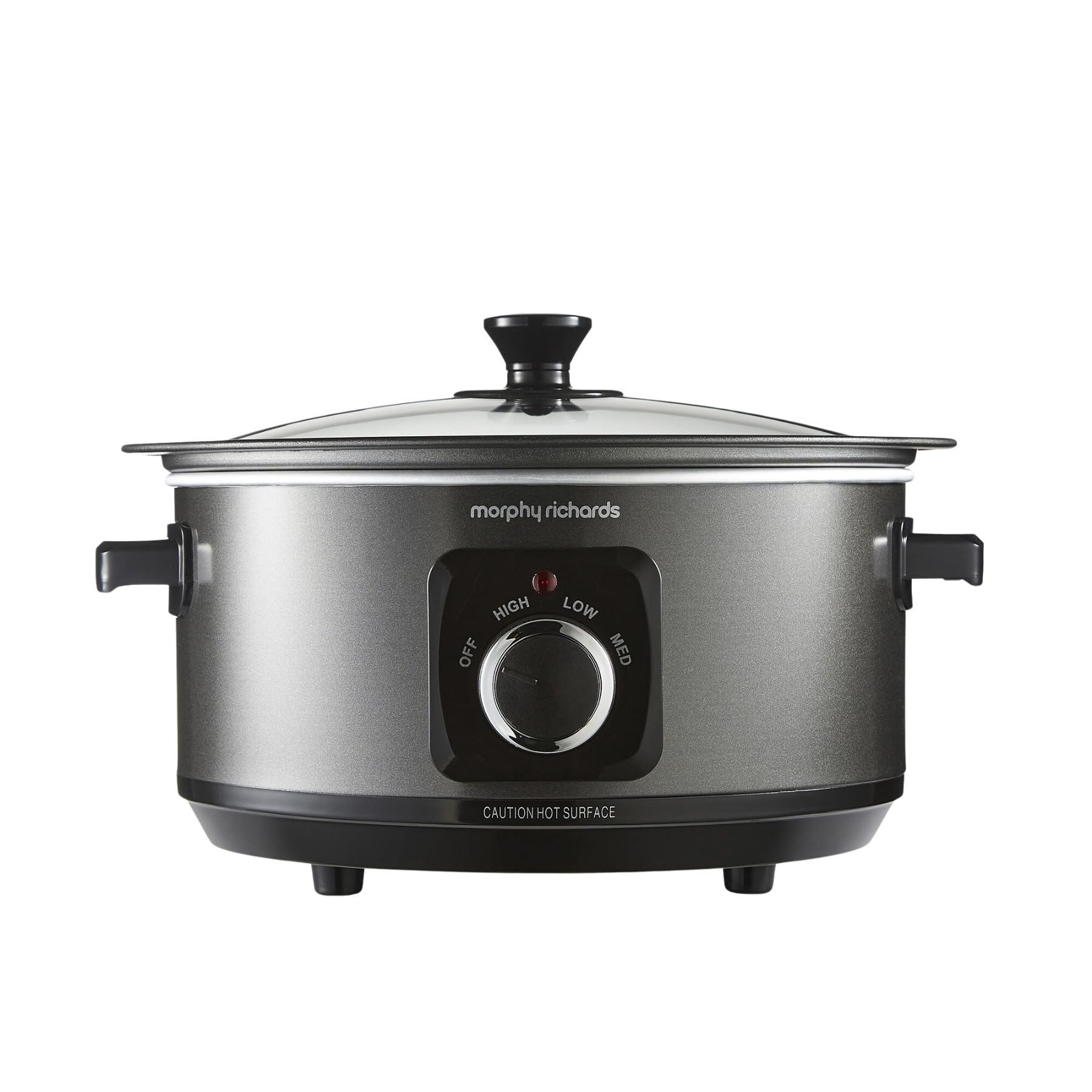 Morphy Richards 6.5L Sear and Stew Slow Cooker with Detachable Hinged lid, Shatter Resistant Aluminium Pot, 3 Heat Settings, Hob Proof, Easy Clean, 163W, Black, 461020