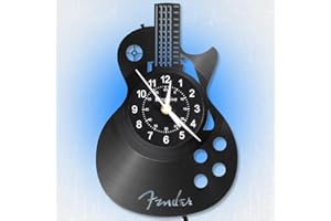 KingLive Music Wall Clock, Guitar Vinyl Wall Clock, 7 Kinds of LED Color Art Night Light Home Decor, Music Instrument Wall Clock Gift for Men Musician Guitarist