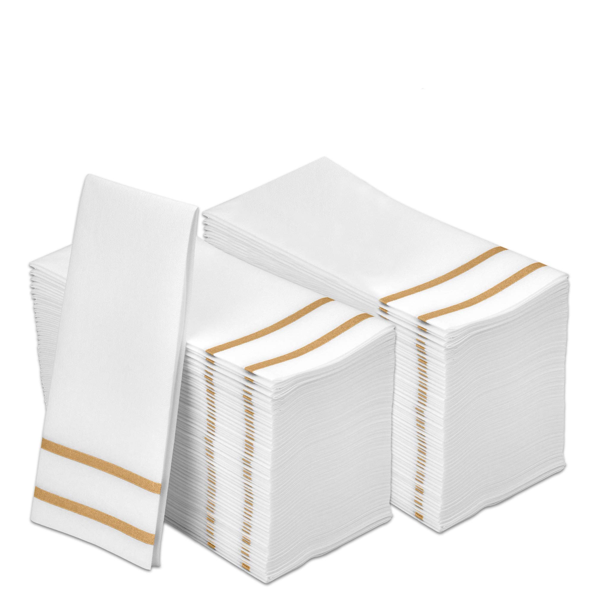 Photo 1 of Disposable Hand Towels for Bathroom, Gold Design 200 Disposable Linen-Feel Guest Towels – Formal Dinner, Wedding Napkins for Tables, and Restrooms - 8.5x4-Inches Folded 12x16.5-inches unfolded,