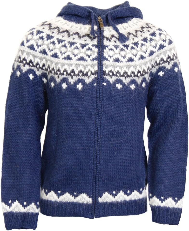 ICEWEAR Skjöldur 100% Icelandic Wool Hand Knitted Jumper with Zipper and Hood