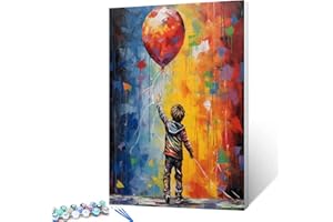 AIHONMIN Boy Holding a balloon Oil Painting Paint by Numbers Kits 16 x 20 inch Banksy Graffiti Canvas DIY Oil Painting Best Gift for Kids Students Adults Beginner with Brushes and Acrylic Pigment (Frameless)