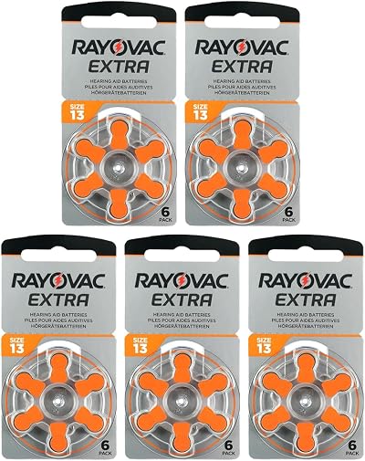 Rayovac Extra Advanced Size 13 Hearing Aid Batteries Orange Tab Pack of 30 PR48