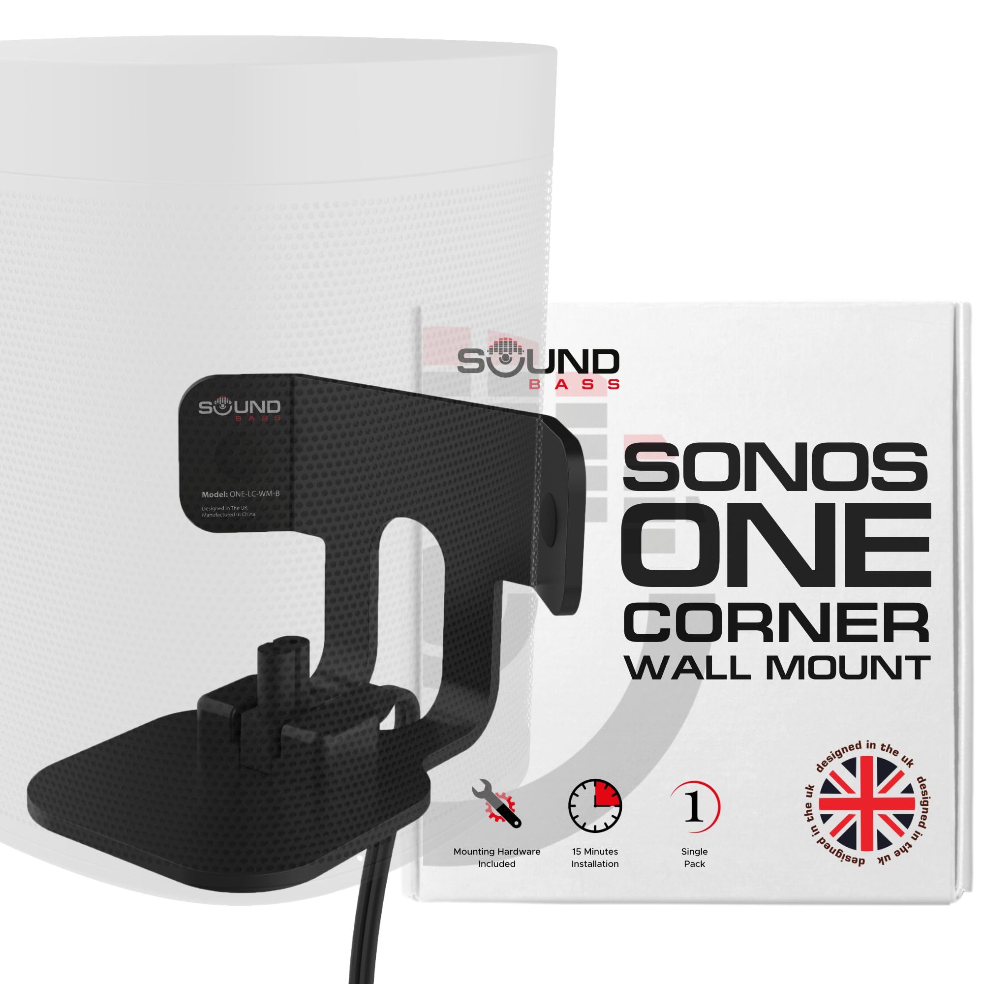 Sound Bass ONE Corner Wall Mount Bracket - Low Profile, Black, Single (1pc), Complete with All Mounting Hardware Compatible with ONE, ONE Gen 2, ONE SL & Play:1 Speaker