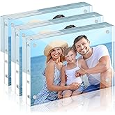 HOUSE DAY Acrylic Picture Frames 5x7, 3 Pack Magnetic 5x7 Picture Frame, Double Sided Clear 5 x 7 Photo Frame with Microfiber Cloth, Frameless FreeStanding 5x7 Frame Gift for Desktop Display