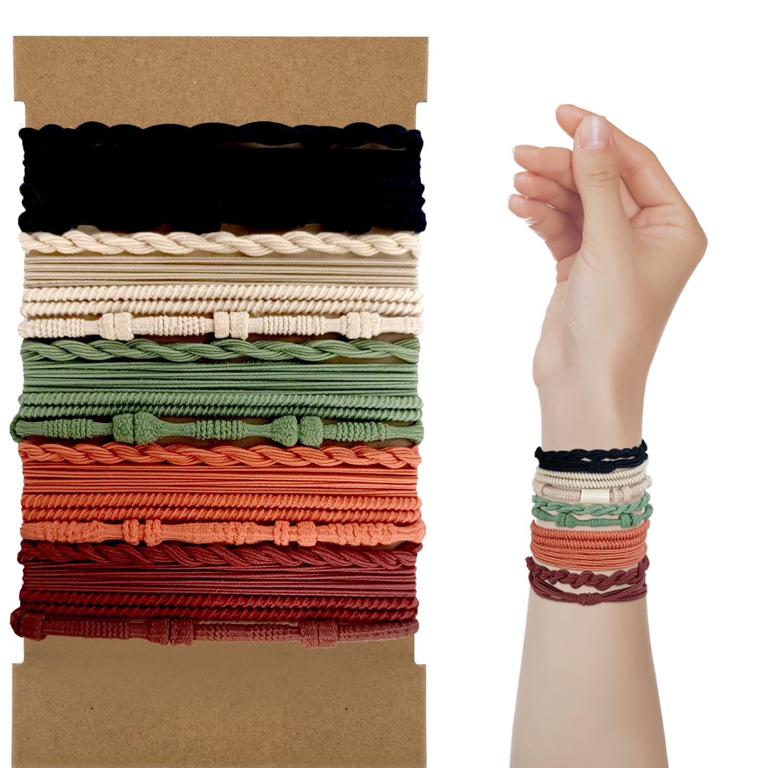 20 Pcs Hair Ties, Boho Ponytail Holders Elastics Hair Ties No Damage Dark Hair Tie Bracelets for Women Girls Men Thick/Medium/Long Hair (5 Colors)