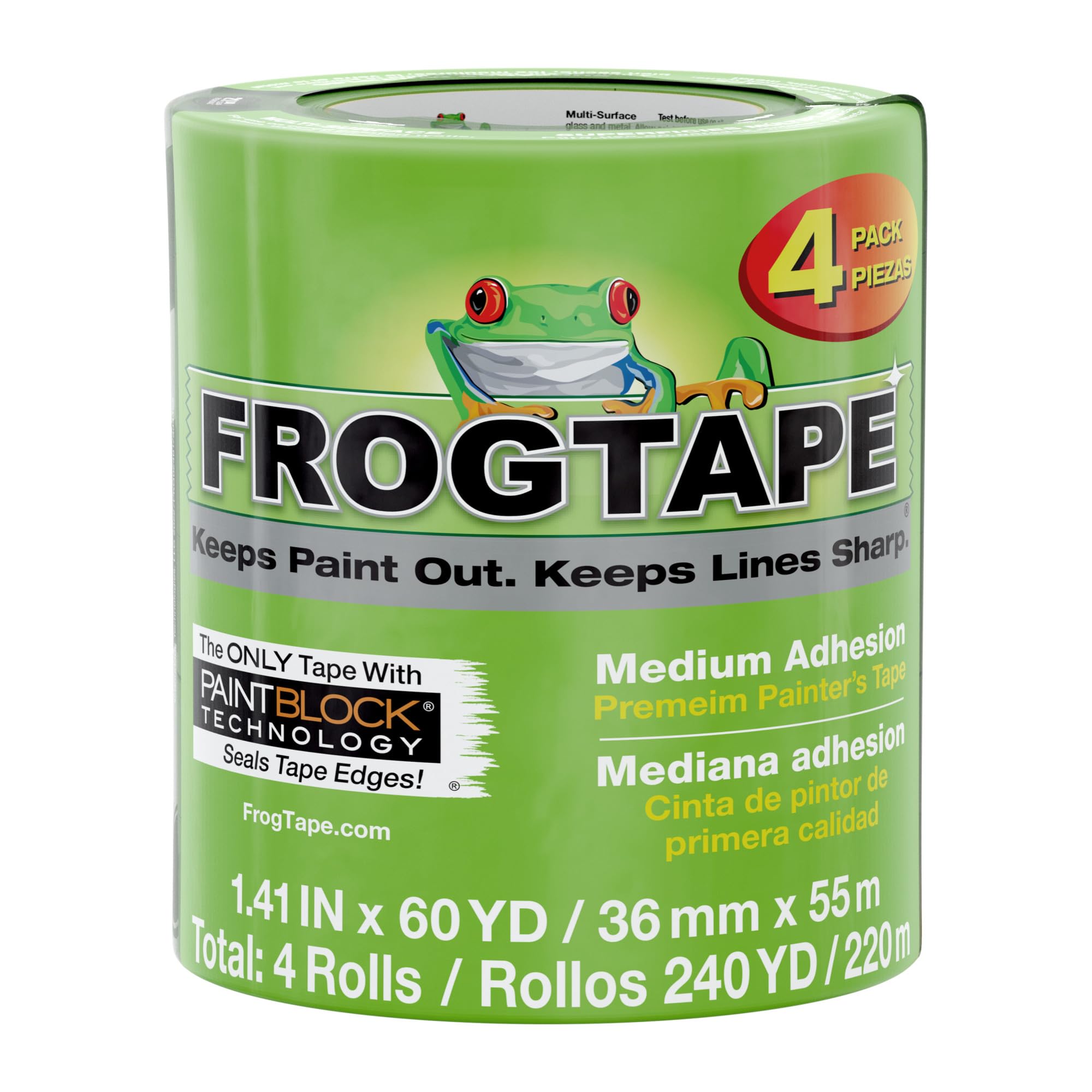 Frog Tape Multi-Surface Masking Tape for Painting 36mm x 55m, Decorators Tape, Painters Masking Tape for Indoor Painting & Decorating - Pack of 4 — image 1