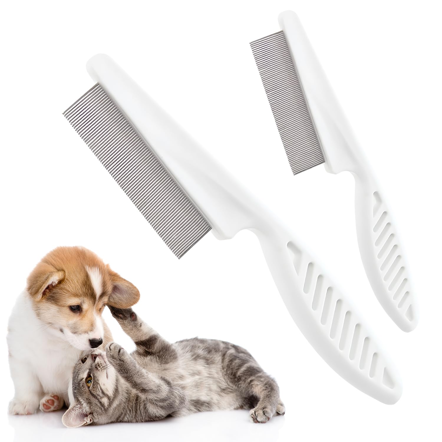 2 Packs Dog Hair Comb Set - Fine Teeth Pet Comb, Flea & Tear Stain Removal