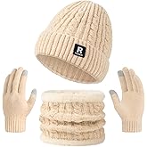 Winter Beanie Hat Scarf Gloves Set, Warm Fleece Lined Skull Cap Neck Warmer Winter Gloves for Men Women