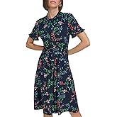 Tommy Hilfiger Womens Short Sleeve High Neck Fit & Flare Mini Dress