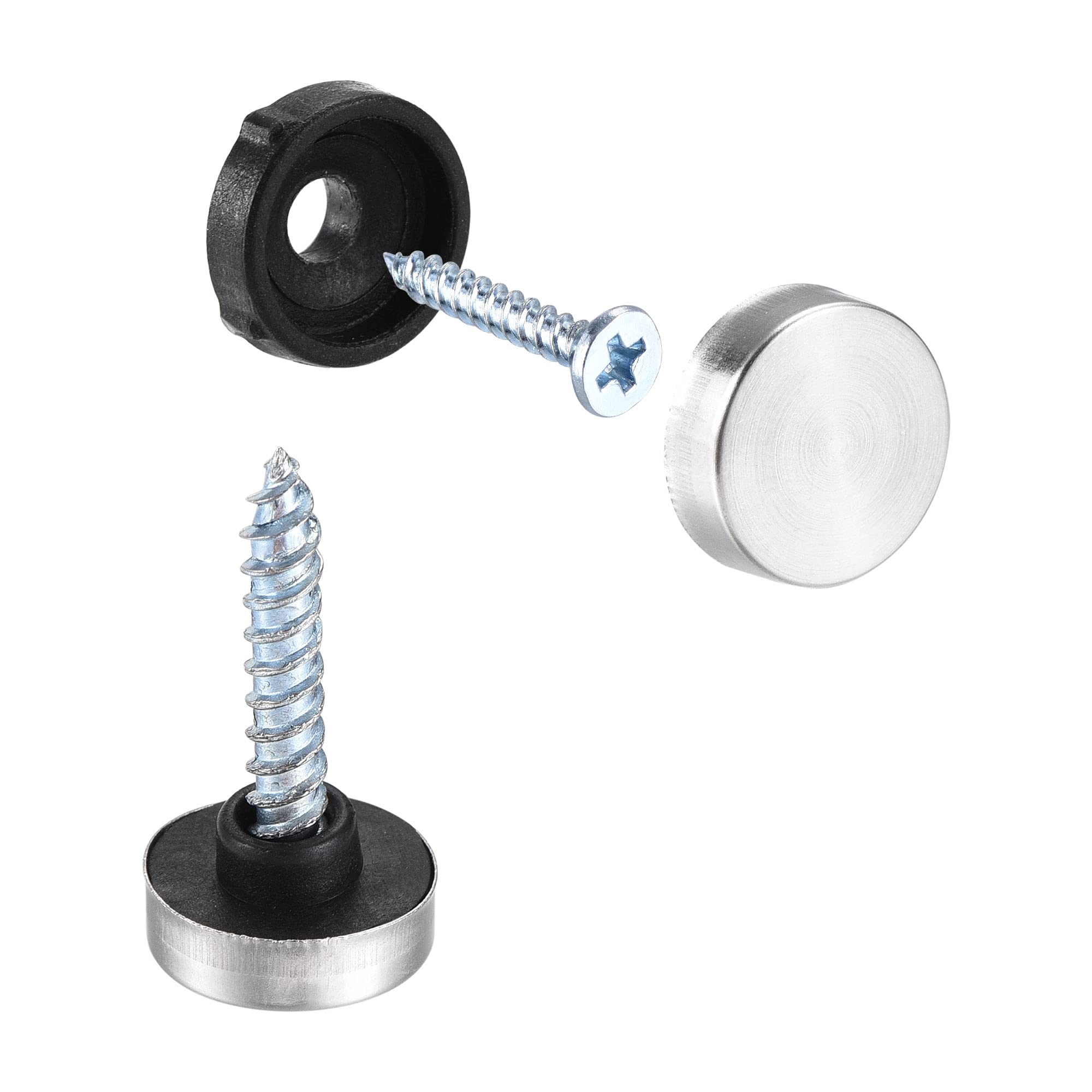 sourcing map Mirror Screws, 12mm/0.47", 28pcs Decorative Cap Fasteners Cover Nails, Wire Drawing, Silver Tone 201 Stainless Steel