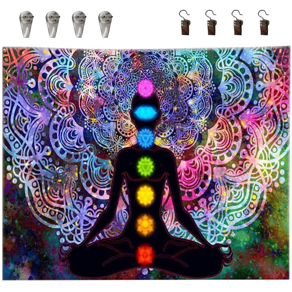 TTBDDM Indian Hippie Mandala Tapestry Yoga Meditation with 4 Clips and 4 Hooks for Study Bedroom Yoga Studio