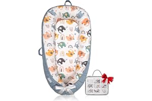 Meindoovm Organic Cotton Baby Lounger – Reversible, Portable, Soft & Breathable with Washable Cover | Perfect for Awake-Time Use Only - Big Elephant