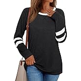 AUTOMET Women‘s Color Block Long Sleeve Shirts Crewneck, Plus Size Winter & Spring Top, Casual Fall Tee Daily Outfits