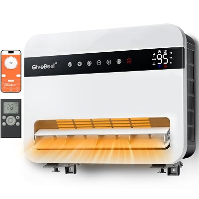 Givebest-Wall-Heater-for-Indoor-Use, 1500W Electric-Space-Heater, 120°Vertical Oscillation,Compatible with Alexa, Adjustable Thermostat, Remote Control, 24H Timer, Easy-mounted Heater for Indoor Use