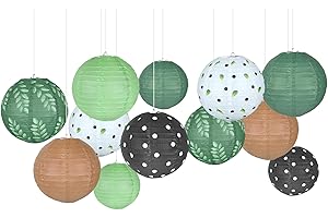 JUSTFORJOYFUL 12pcs Greenery Paper Lanterns Set Classroom Decorations 8Inch Hanging Paper Lanterns Ceiling Decorations Paper Lanterns for Green Boho Weeding Birthday Bridal Showers Neutral School Classroom Decor