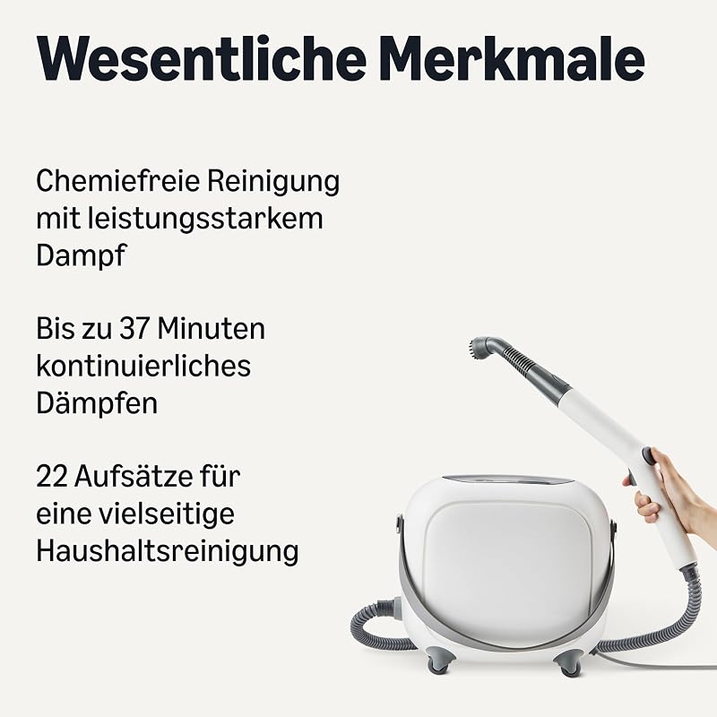 Mehrzweck-Dampfreiniger, 1500W, 1,5-l-Tank, 22 Zubehörteile, 5,5-m-Kabel, für Haushalt mit Haustieren, Weiß