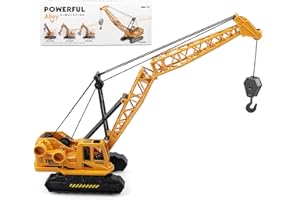 victob Metal ABS Crane Toy, Diecast Construction Vehicles Crane Model Car with Manual Lifting Button, Truck Building Toys for Kids Boys Ages 3-7, 8-12 Christmas and Birthday Gifts