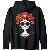 De Los Muertos La Catrina Day of the Dead Sugar Skull Women Zip Hoodie