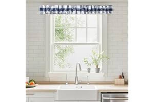 XWZO Sleeve Topper with Top Bottom Ruffle Sleeves Valances Home Décor Window Treatment Bedroom Nursery Kitchen Window Curtain Header, 58" x 5",1 Piece, Checkered-Navy & White