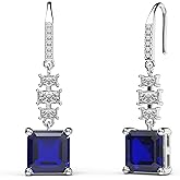 18K White Gold Plated Sterling Silver Asscher Cut Cubic Zirconia Dangle Earrings for Women Square CZ Diamond Drop Dangling Earrings for Women Mom