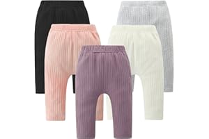 Baby and Toddler Girl's 5 Pack Cotton Ribbed Pull On Pants Leggings 0-4 Years
