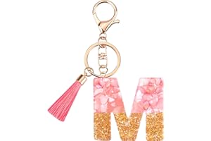 Suweibuke Cute Pink Key Chains for Women Girls, Initial Letter Keychains with Tassel, Charms for Key Purse Handbags Backpacks