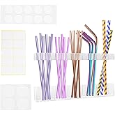 Large Acrylic Straw Holder for Cabinet Door, Split Design Reusable Tumbler Straw Dispenser Organizer Ultra Sticky Cupboard Door Mounted Kitchen Storage Container Adjustable Height & Drainage Hole