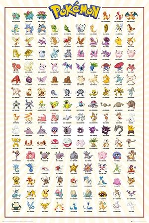 Pokemon - Kanto 151 - Anime Spiel Poster - Größe 61x91,5 cm + 1 Packung tesa Powerstrips® - Inhalt 20 Stück